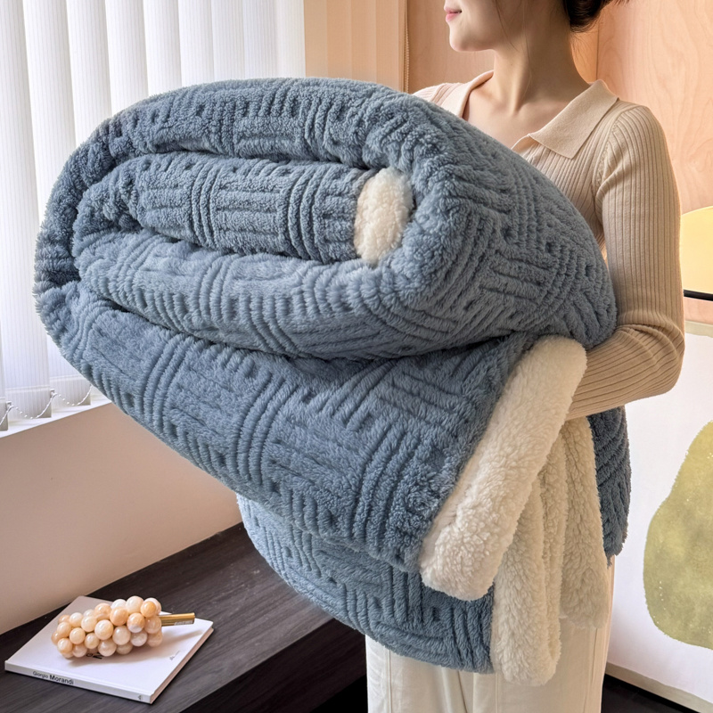Double Layer Cross Stripe Blanket Grid Texture Plush Throw Thick Warm Cozy Fuzzy For Bed Couch All Sizes (twin/full/queen/king)