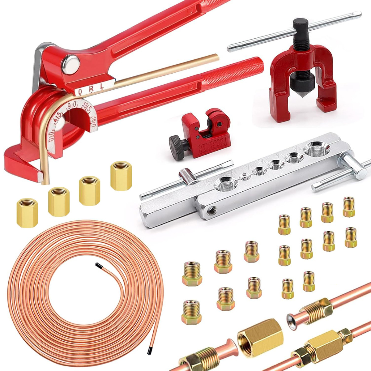 Image of 26 Pack 3/16 Inch Brake Line Kit Includes 25 Foot Brake Line And Accessories ( 20 Accessories, 4 Connectors + 16 Nuts) Brake Line, , Cutter 3/16 Inch Brake Line Kit