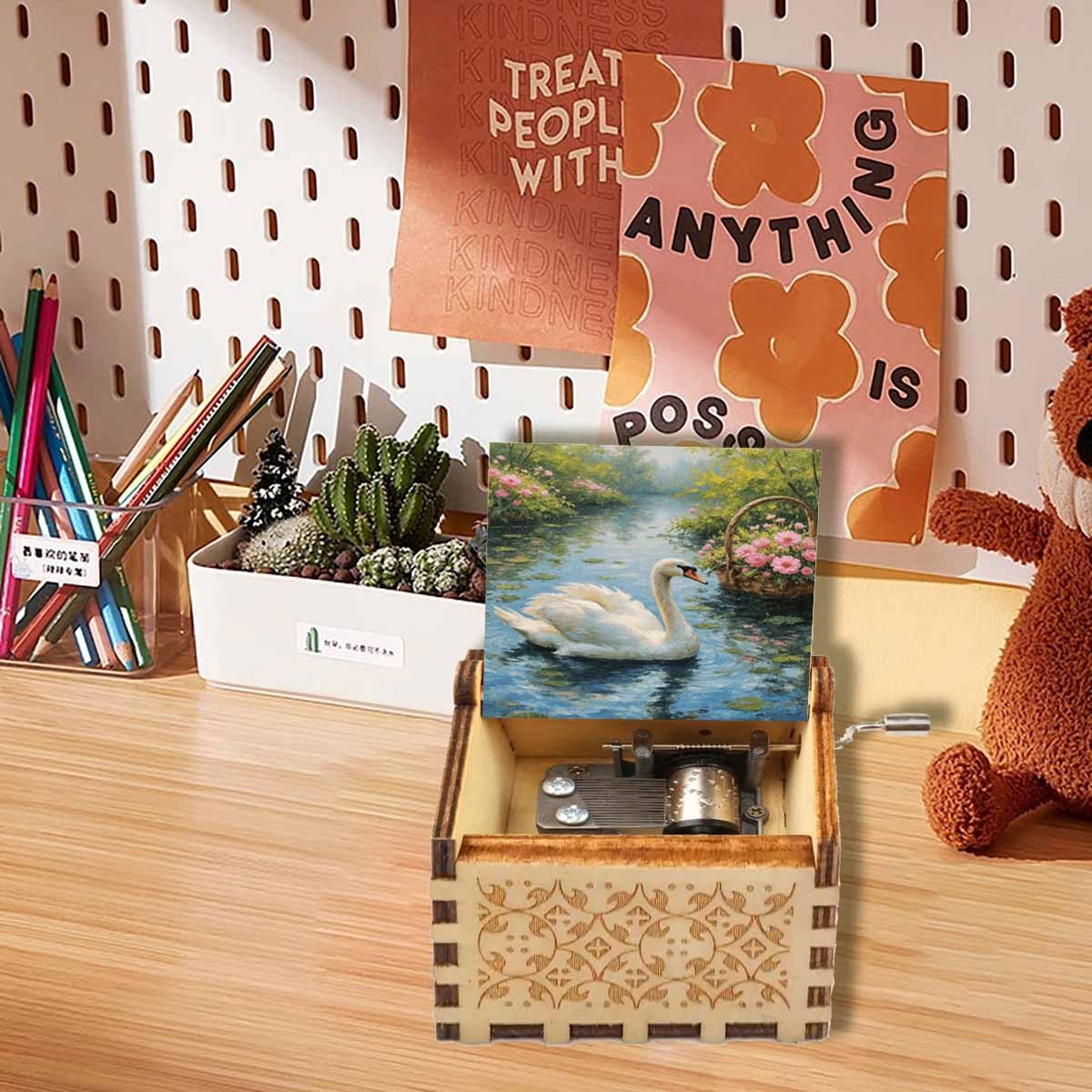 музыкальная шкатулка лебединое озеро - винтажная музыкальная шкатулка с 8-нотным пианино, тема лебединое озеро, механизм с заводом,   и свадебных подарков, ностальгический   Детали 4