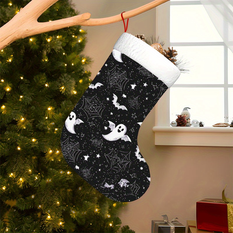 TEMU 1pc White Cartoon Stocking Ornament With Cute Pa - Christmas Hanging Decoration, Santa Claus & Stockings For Tree, Fireplace, Holiday Party