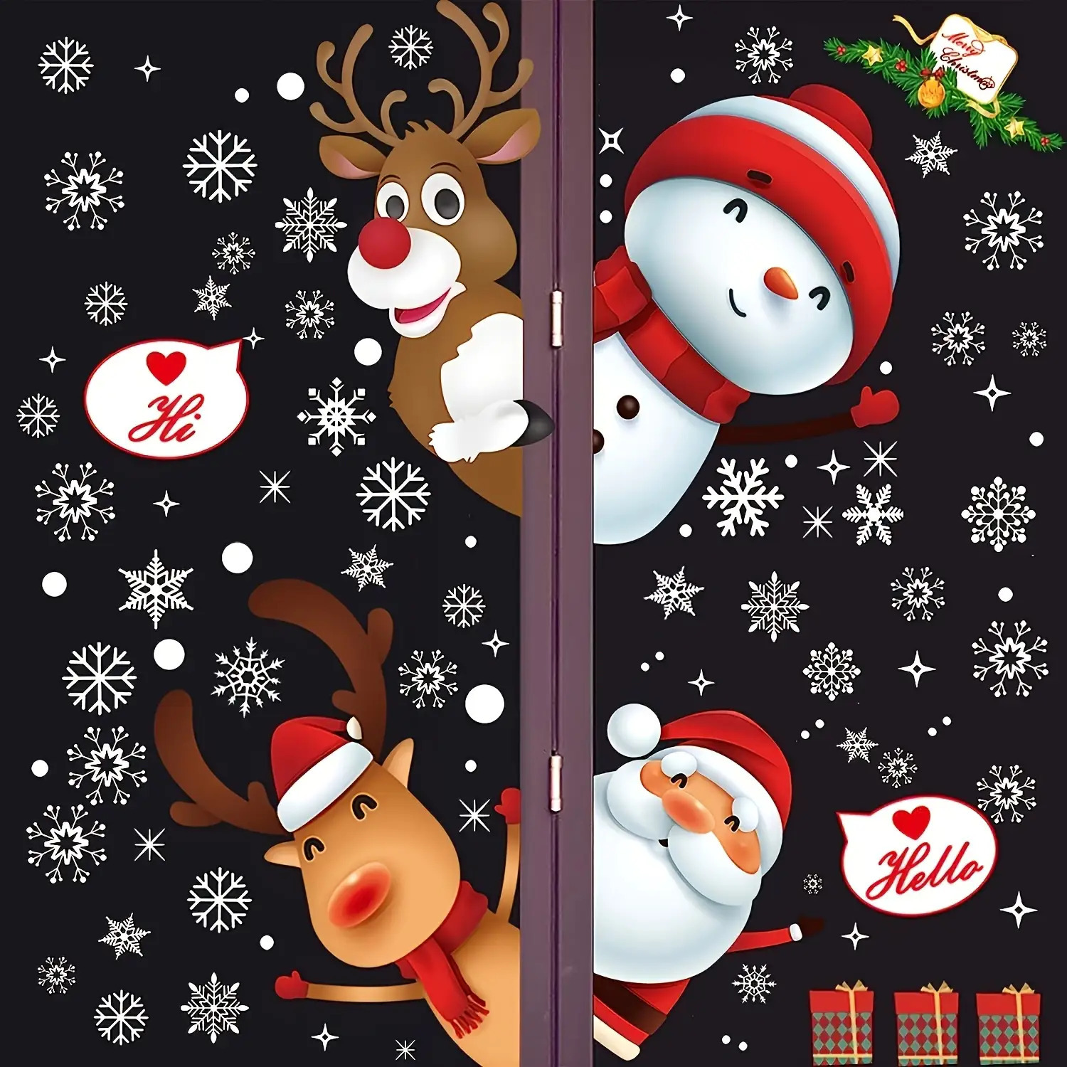 80 Glass Christmas Window Stickers, Specially Prepared for Christmas Decoration, Featuring Santa Claus and Reindeer Themes, Perfect for Party Use, Adding a Festive and Joyful Atmosphere to the Holiday Season.