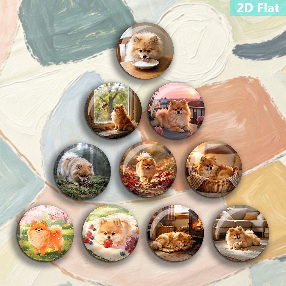 TEMU 10pcs Pomeranian Dog Magnets Suitable For Kitchen Refrigerator Whiteboard Cabinet, Magnetic Stickers With Pomeranian Patterns, Crystal Glass