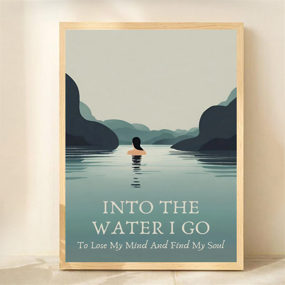 TEMU 2d Flat, 2d Flat, [2d Flat] 1pc Frameless Canvas Wall Art - " Water " Swimmer Poster, 30.48x40.64 Cm, Water Scene With Mountainous Background,