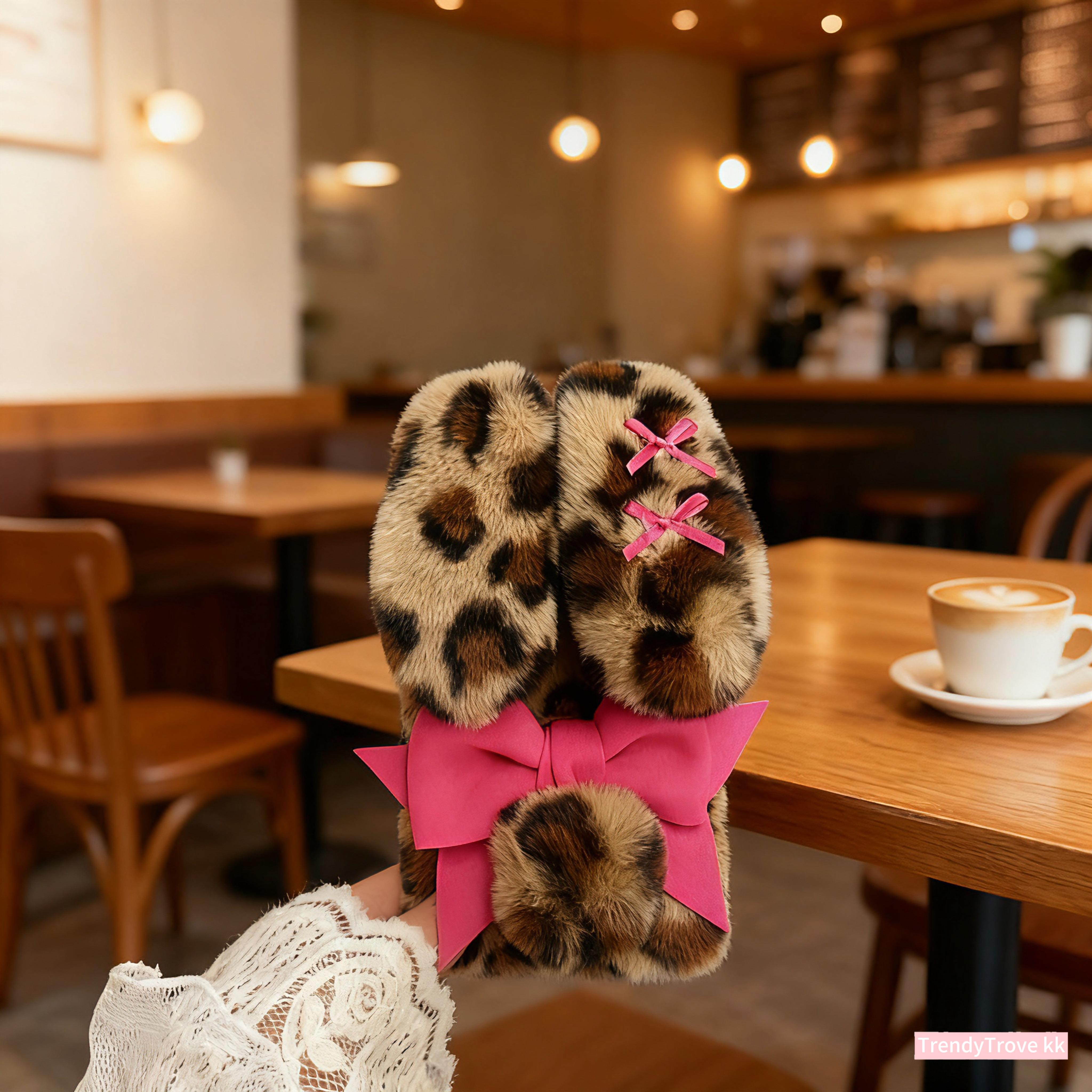 TEMU Phone Case - Plush (leopard Print/large Bow Rabbit) Phone Case For Series Phone Case S25/s25plus/s25ultra