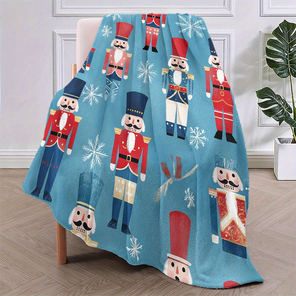 современный мультяшный узор щелкунчика фланелевое одеяло гипоаллергенное стеганое тканое полиэстер многофункциональное уютное теплое постельное белье для дневного сна идеальный рождественский подарок детали 5