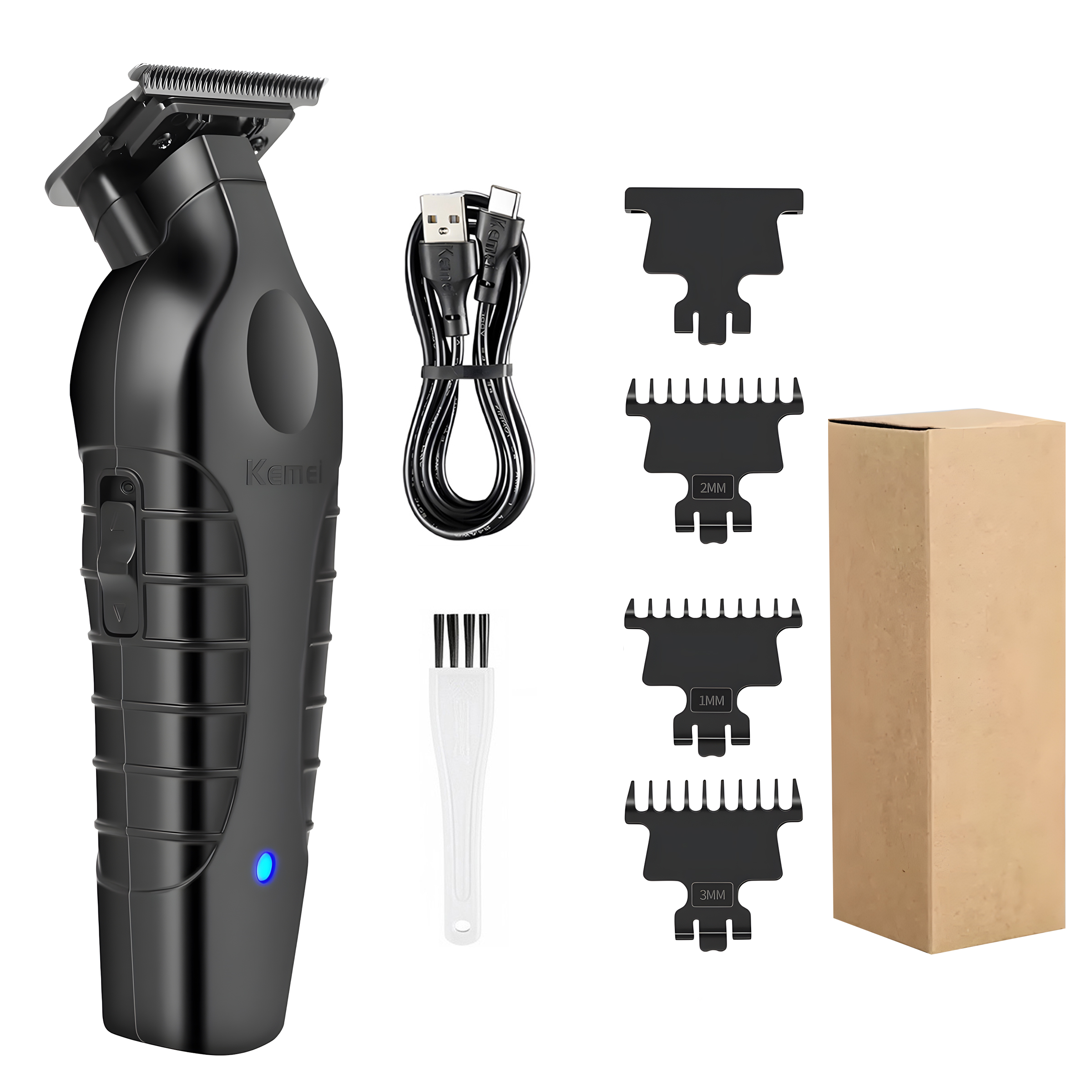Image of Kemei 6pcs Set 80w Km-2299 Professional Hair Clipper With Battery, Usb Rechargeable Hair Trimmer, A For Home Haircuts, Featuring Professional For Precise Trimming, Perfect As A Christmas Gift For
