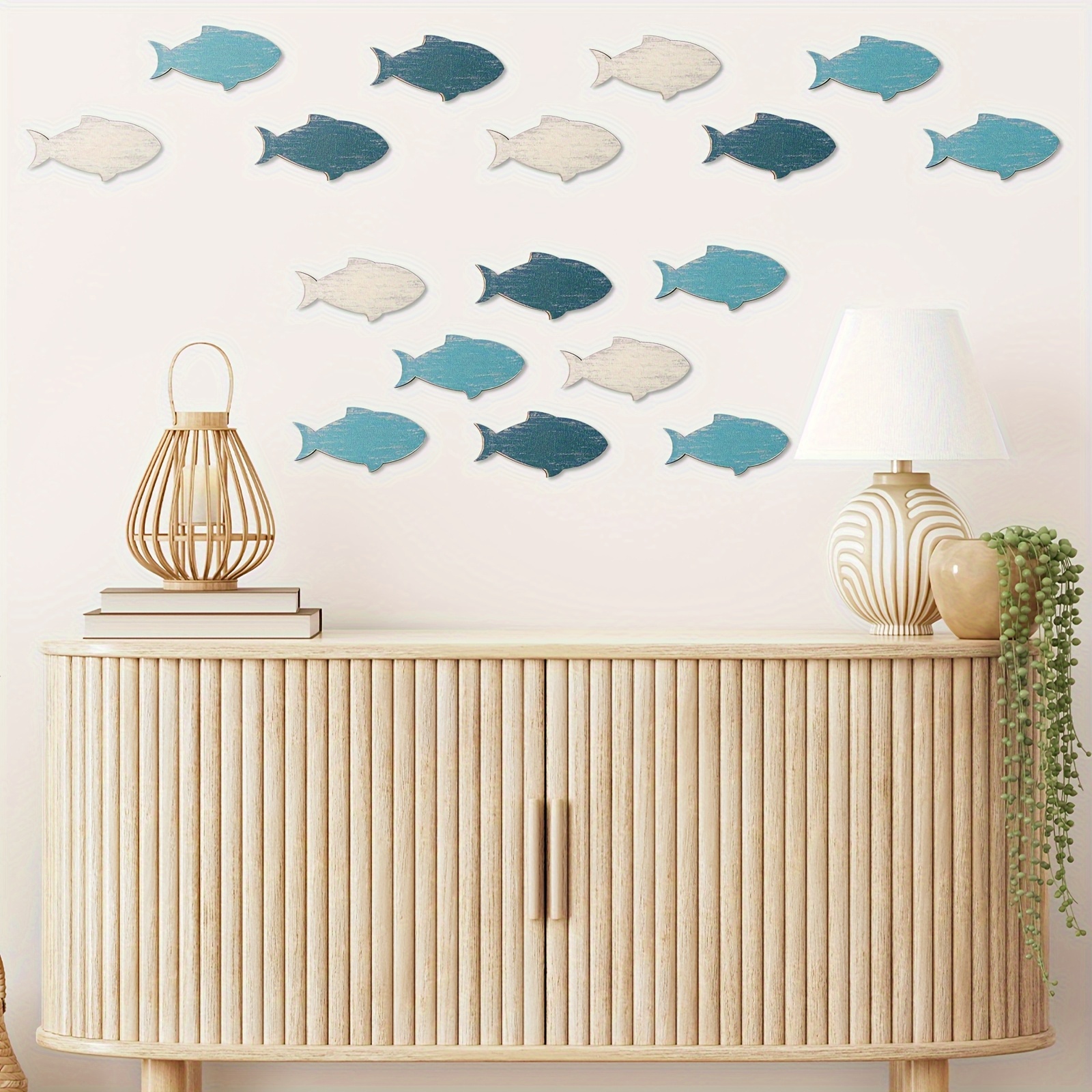 TEMU 2d Flat, 10pcs, Wooden Fish School Beach Wall Decor, Wooden Fish Ornaments, Wooden Ocean-themed Wall Art, Hanging Decor For Outdoor Lakeside