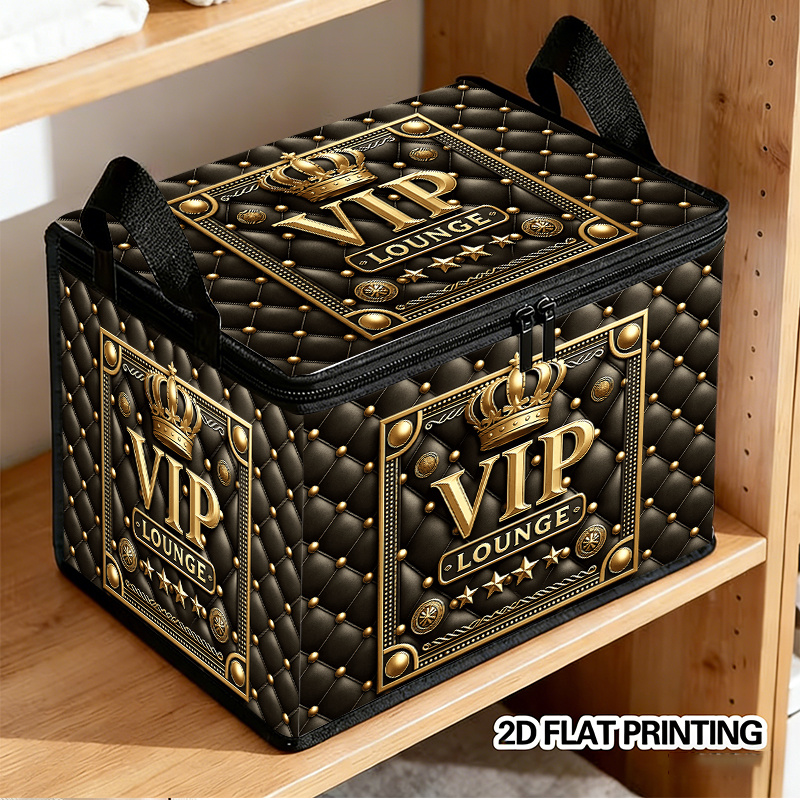 TEMU 1pc Black Golden Foldable Storage Box, Pattern Showcasing Style, Travel Storage Assistant, Suitable For Home Clothing Organization And Item