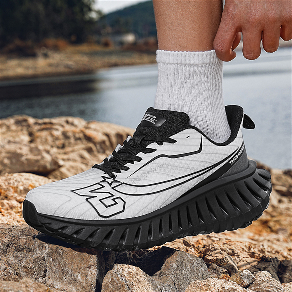 Carbon Plate Technology - Men's Road Running Shoes, Thick-Soled Casual Sneakers for Men, Comfortable and Breathable Fabric Upper, Cushioning and Shock-Absorbing MD Midsole, Slip-Resistant and Wear-Resistant Rubber Outsole, Low-Top Lace-Up Closure