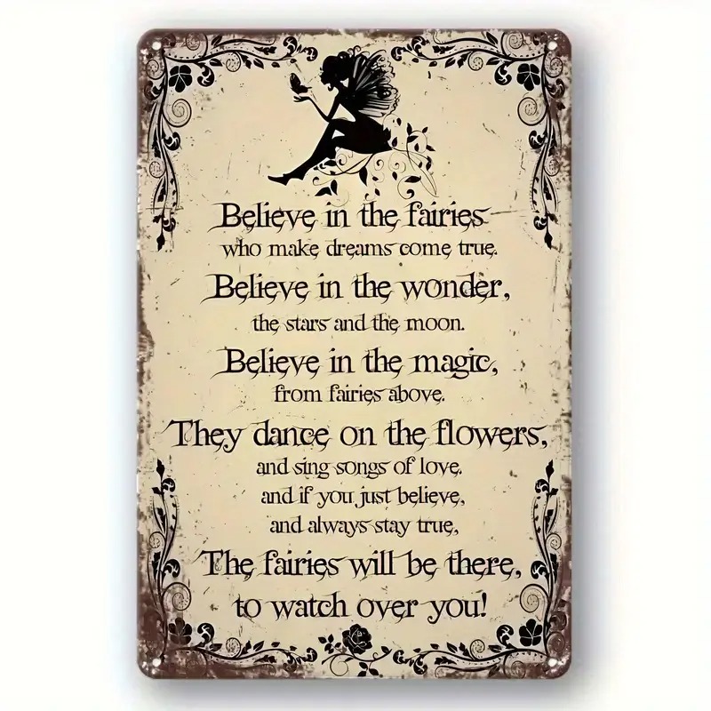 TEMU 2d Flat 1pc Retro Fairy Wooden Wall Art Plaque - Featuring Exquisite Magic Fairies And Fantasy Quotes Design, 2d Flat Style Wooden Decorative