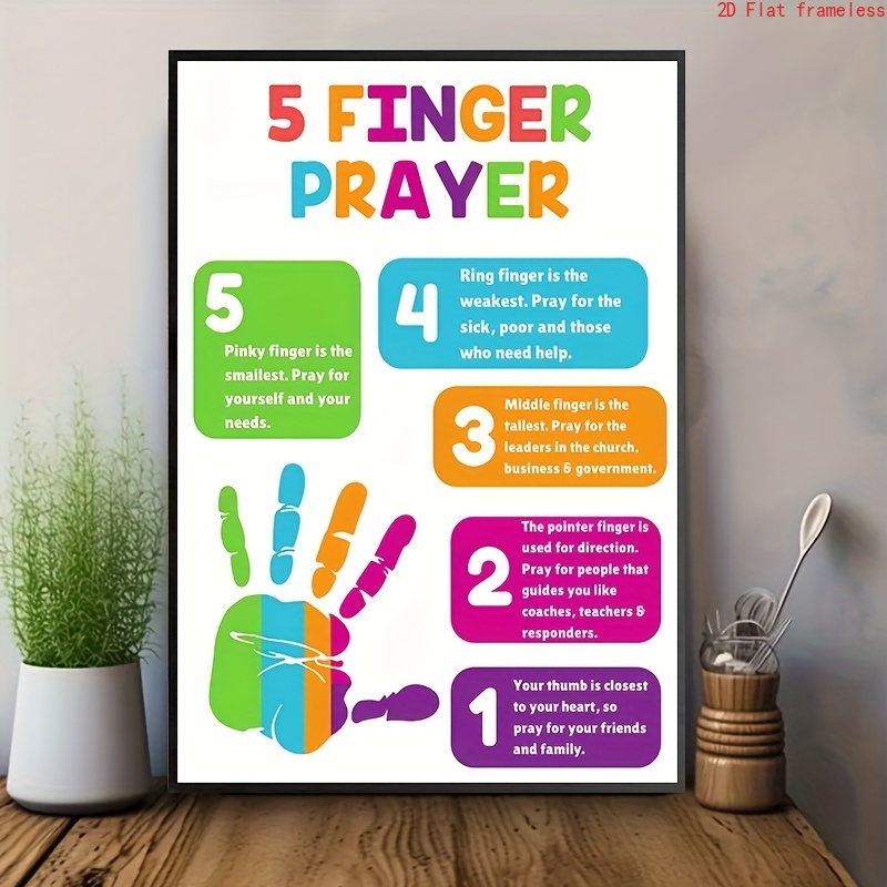TEMU 2d Flat, 2d Flat, 2dflat, 1pc Frameless Five-finger Poster Canvas Art - Vintage Christian Wall Decor With Bible Verse, Colorful Hand Anatomy