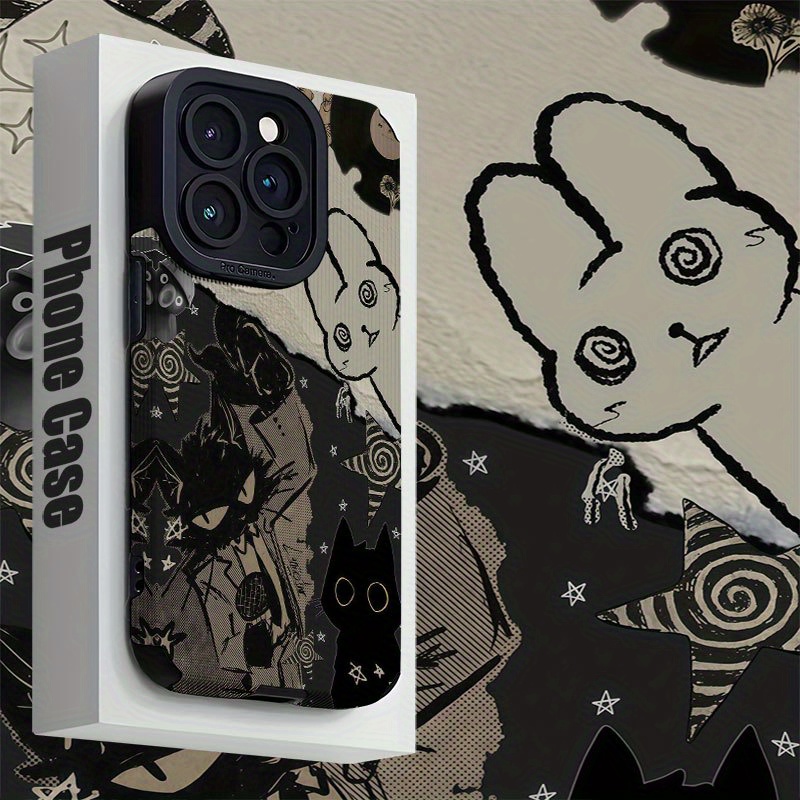 TEMU Phone Case - Black Cat Mysterious Pattern Phone Case For