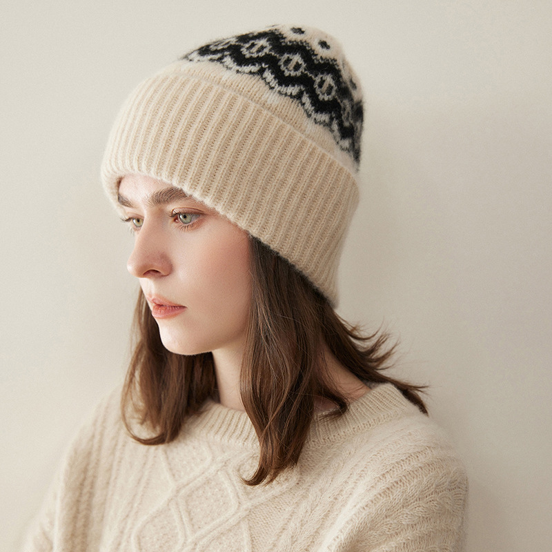 Cashmere Fair Isle Jacquard Warm Thick Hat