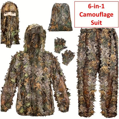 6pcs lightweight camouflage hunting outfit with hood concealed and cozy while you hunt