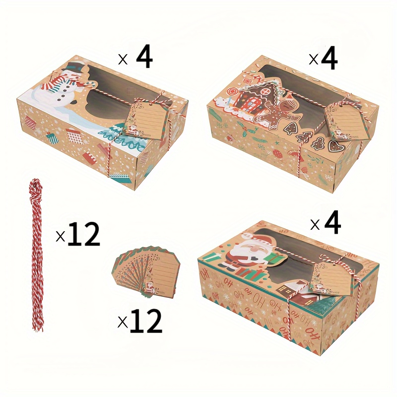 TEMU 36pcs Christmas Boxes With Clear Window(12*hemp Twine, 12*paper Cards, 12*gift Boxes) - Paper Gift Containers For , Candy & Gingerbread Favors,