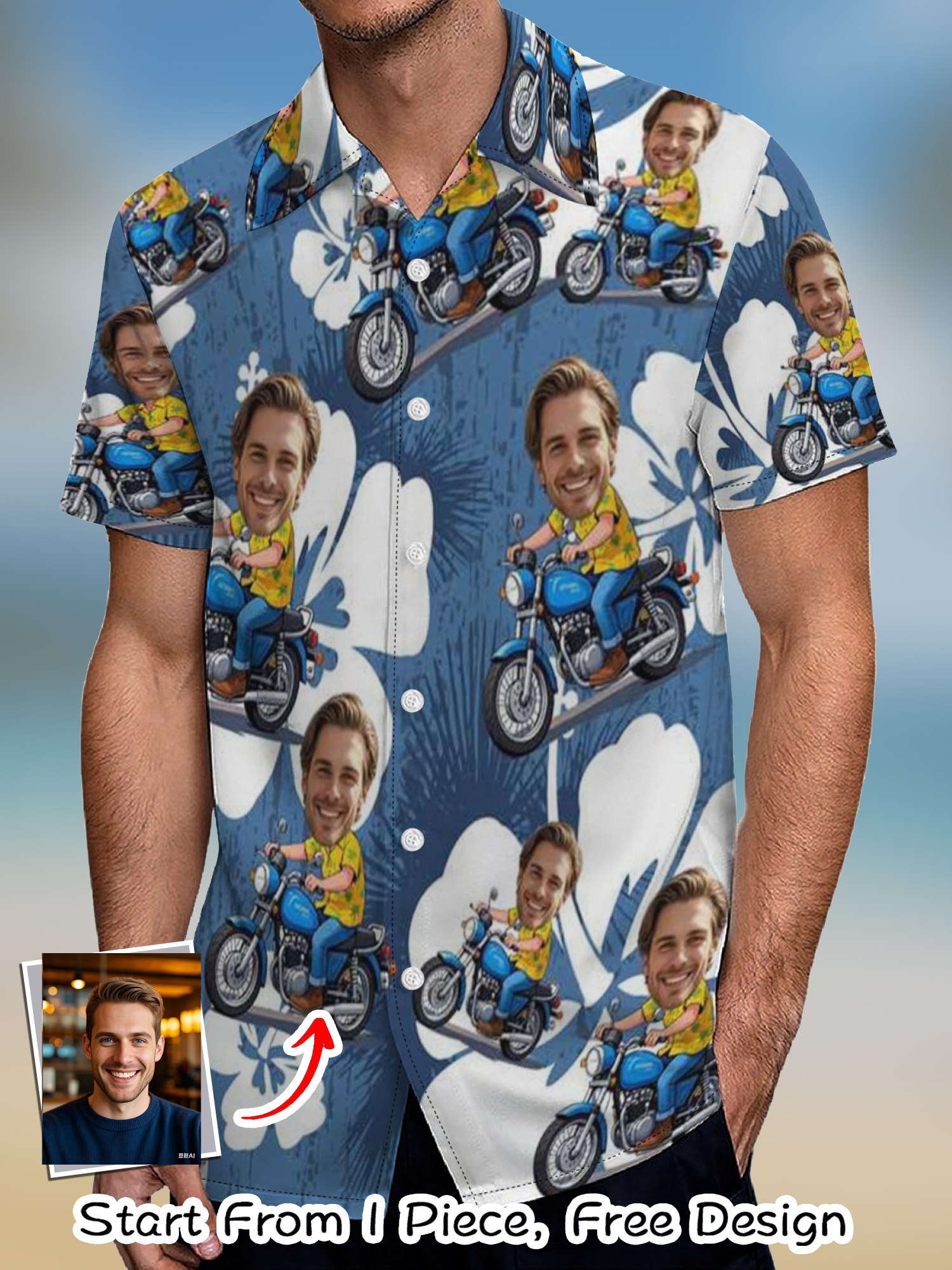 Custom Personalized Photo Hawaiian Shirt Add Your Own Face Images,  Tropical Floral Holiday Patterns, Vibrant Colors, Regular Fit Casual  Shirt