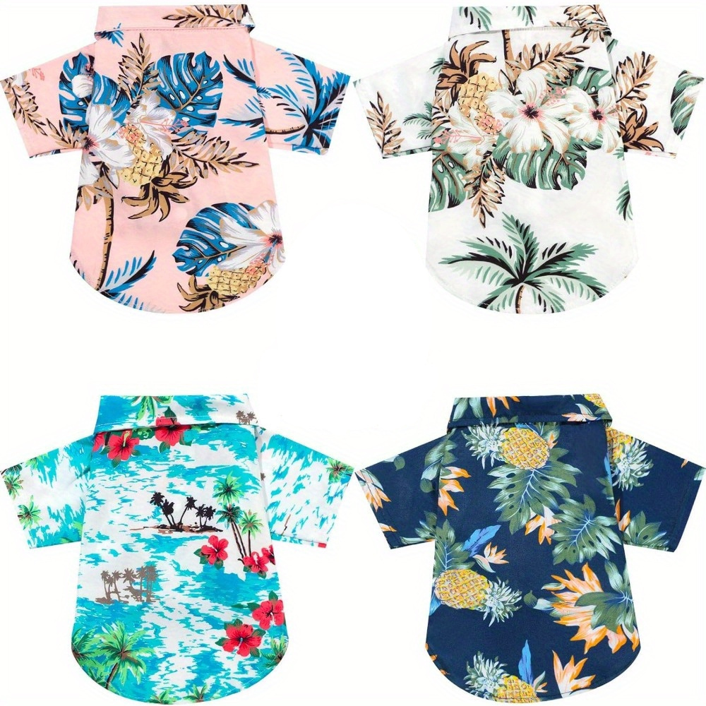 TEMU 4pcs Hawaiian Floral For Small Dogs, Cats & Rabbits - Soft, Breathable Fabric, Sweat-absorbent, Ideal For Beach & , Fits Puppies To Kittens,