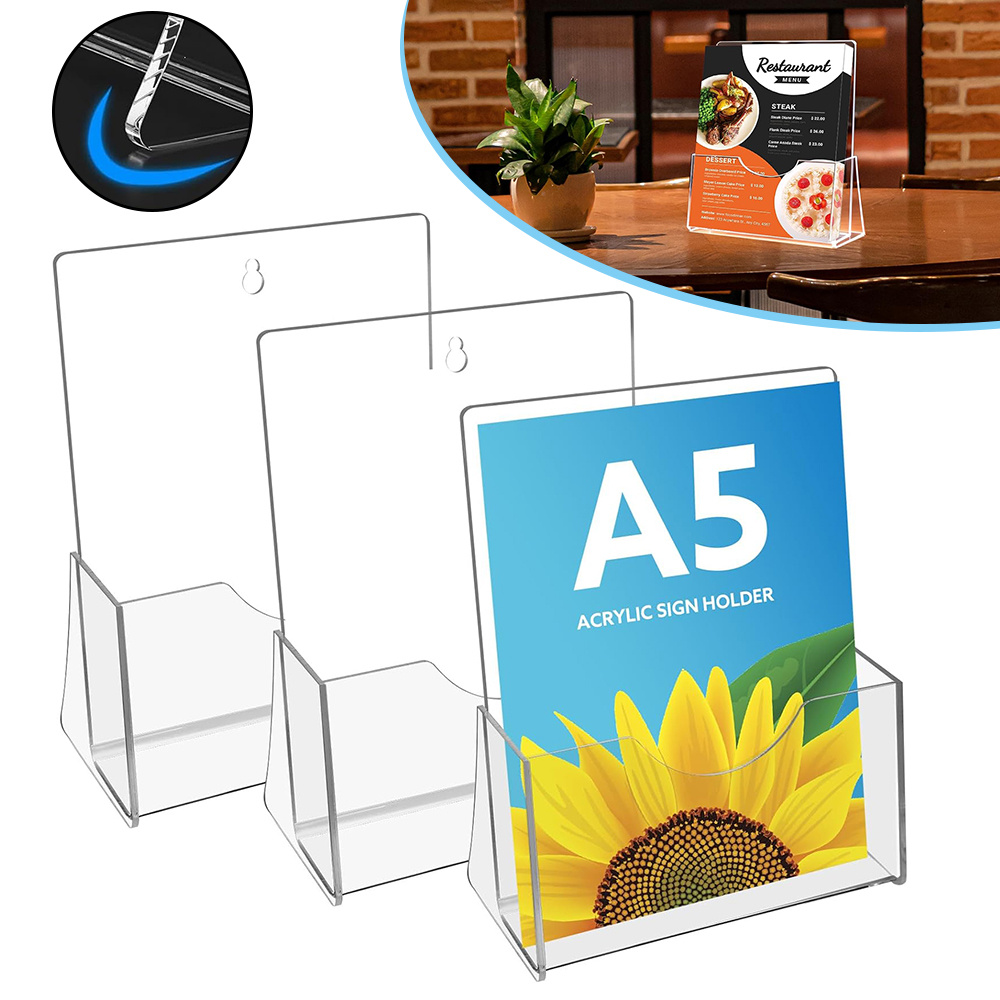 Image of A5 Brochure Holder Freestanding Holder, Clear Flyer Display Stand For Office Restaurants Reception For Magazine, Pamphlet