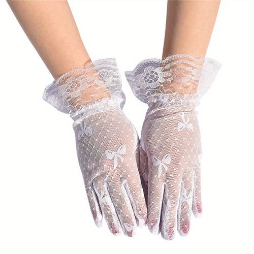 women short opera gloves bow sheer bridal evening gloves for wedding formal tea party clothing accessories