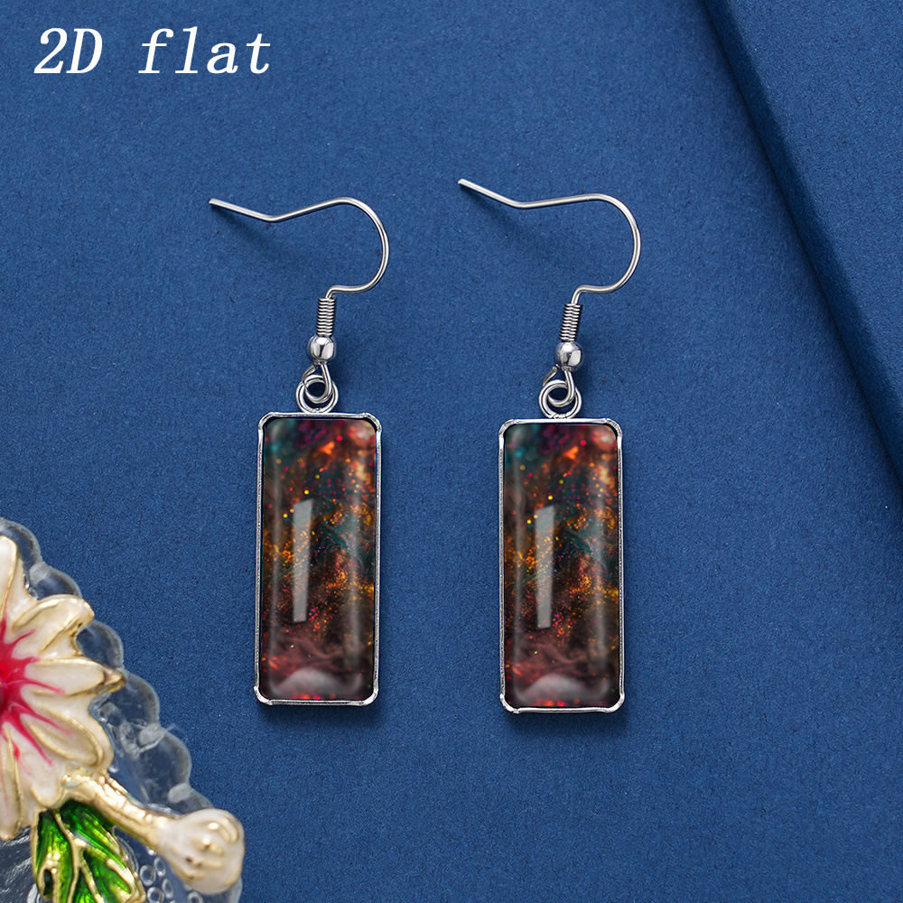 Colorful Golden Glitter Nebula Glass Earrings, Gift