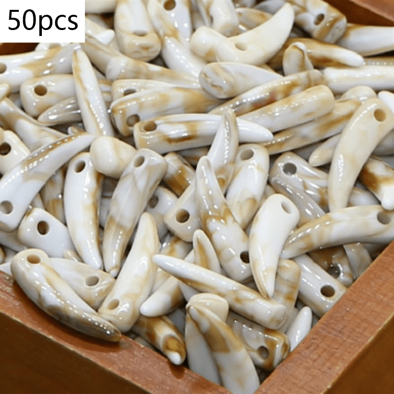TEMU 50pcs Bohemian Acrylic Wolf Tooth Beads Charms, Vintage Tooth Shape Tribal Style Charms For Making - Necklace, Bracelet, Earring Accessories &