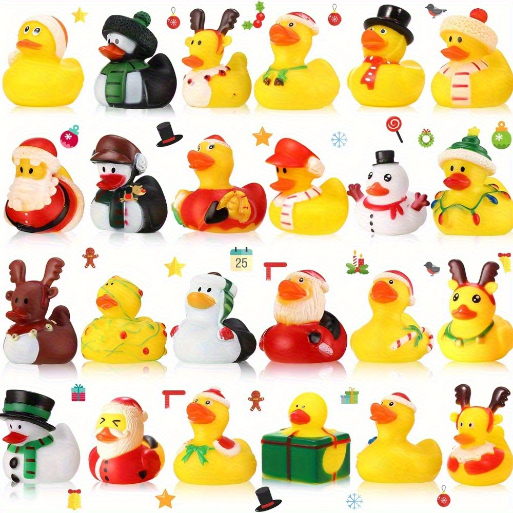 TEMU 24pcs Christmas Rubber Ducks 2.36 Inch Mini Christmas Ducks Bath Toys Party Decorations Duck Bathtub Pool Toys For Christmas Party Favor Gifts