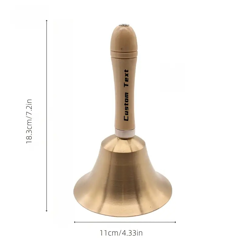 TEMU 1pc Customized Vintage Pure Copper Hand Bell- Elegant Bell With Wooden Handle, Suitable For Christmas, Thanksgiving And Holiday Parties With