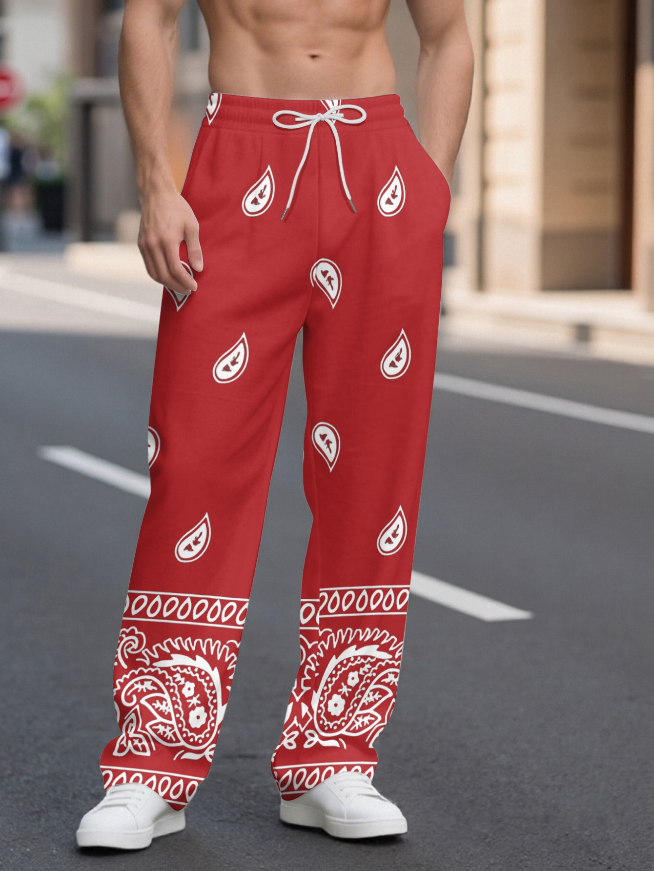 パンツ READYMADE BANDANA SLEEPING PANTS 2 RED Men's Casual Fleece Paisley Bandana Jogger Pants S-3XL | eBay