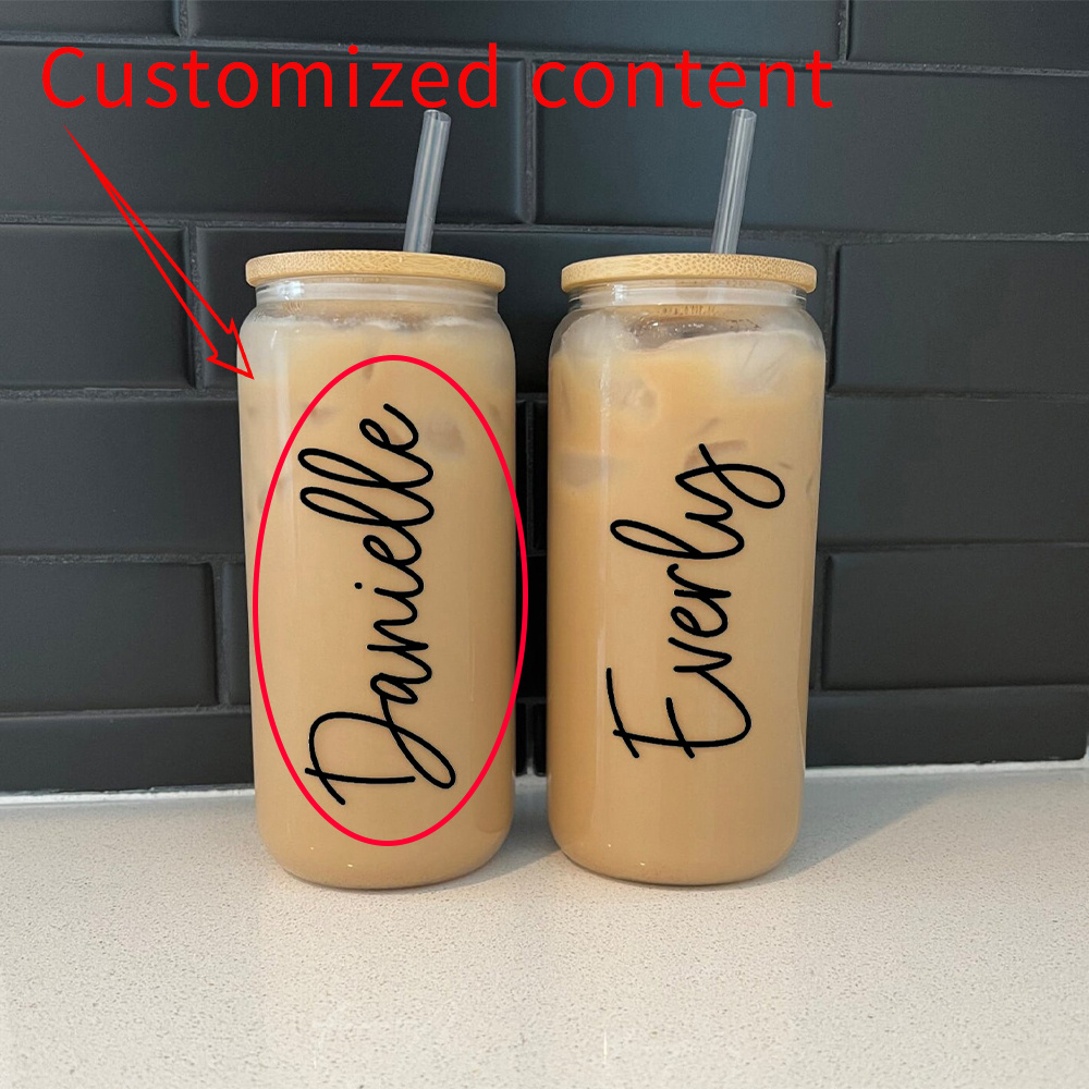 

1pc Personalized Iced Coffee Cup With Lid And Straw, Glass , Round Glass Coffee Cup, Ideal For Travel & Outdoors, Perfect Gift For Her, Bridesmaid, Day, Birthday, Christmas - Hand Wash Only, Bpa-free