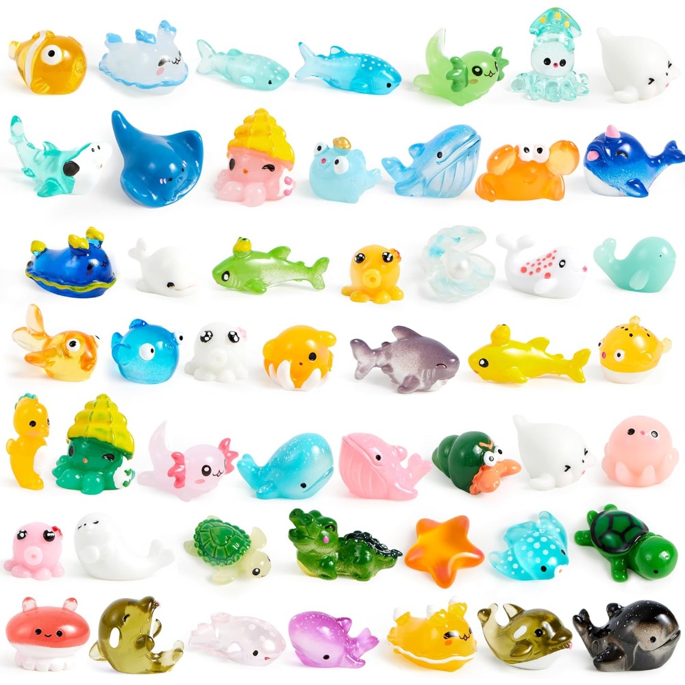 TEMU 50pcs Mini Ocean Resin Animals Figures Suitable For Crafts, Slime Charms, Diy Scenes & Aquarium Decorations - Multicolor Sea Creatures With,