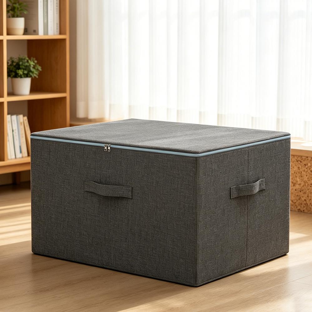TEMU 1 Pack Fabric Storage Box With Zipper Lid 45x35x26cm Foldable Stackable Clothes Storage Bin Wardrobe Organiser With Handles Dustproof Breathable
