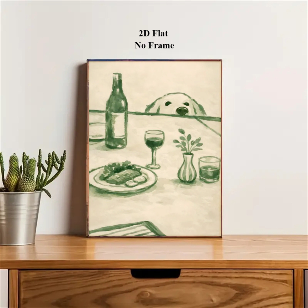 TEMU 2d Flat, 1pc Unframed 2d Flat Sneaky Dog Kitchen Posters & Prints Abstract Steak Wine Canvas Painting Whimsical Animal Sketch Wall Art Office
