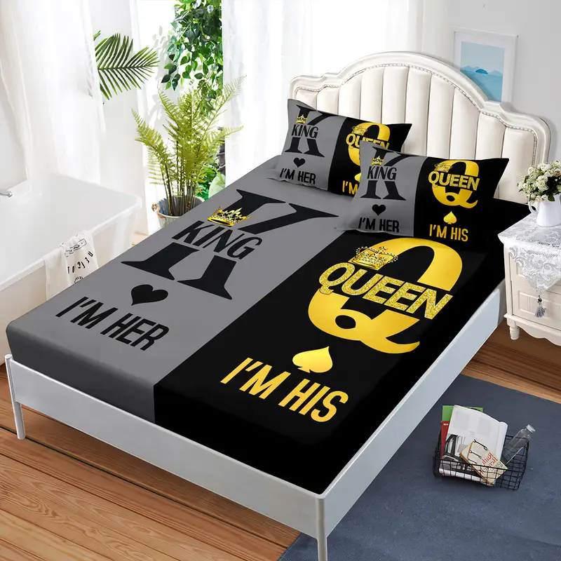 3pcs king queen couple printed bed fitted sheet set for bedroomdormitory and decorationking and queen pattern bedding set1 fitted sheet 2 pillowcases without core Product details 3
