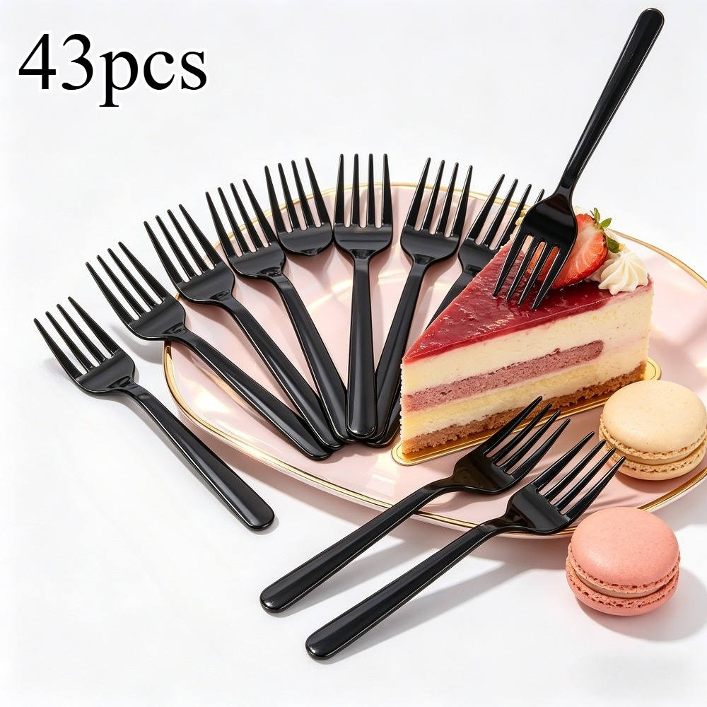 TEMU 43pcs Black Cake Forks, Fruit Forks, Salad Forks, Reusable Party Forks, Suitable For Cakes, Desserts, Fruits, Salads, Tableware Additions For