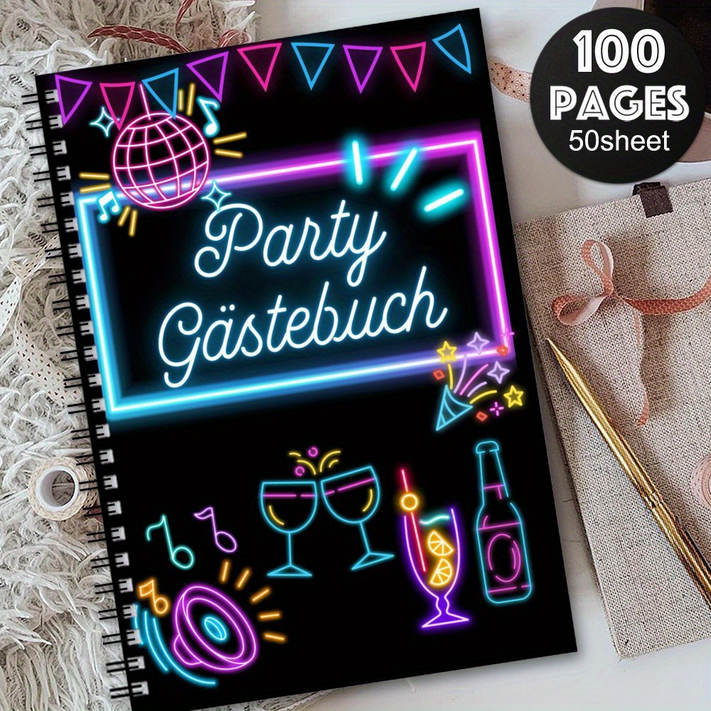 E-shop 1 Stück Spanisches Gästebuch mit Neon-Party-Designs – Hochzeit, Geburtstag, Party Unterschriftenbuch – Spiralnotizbuch für Event-Dekorationen,