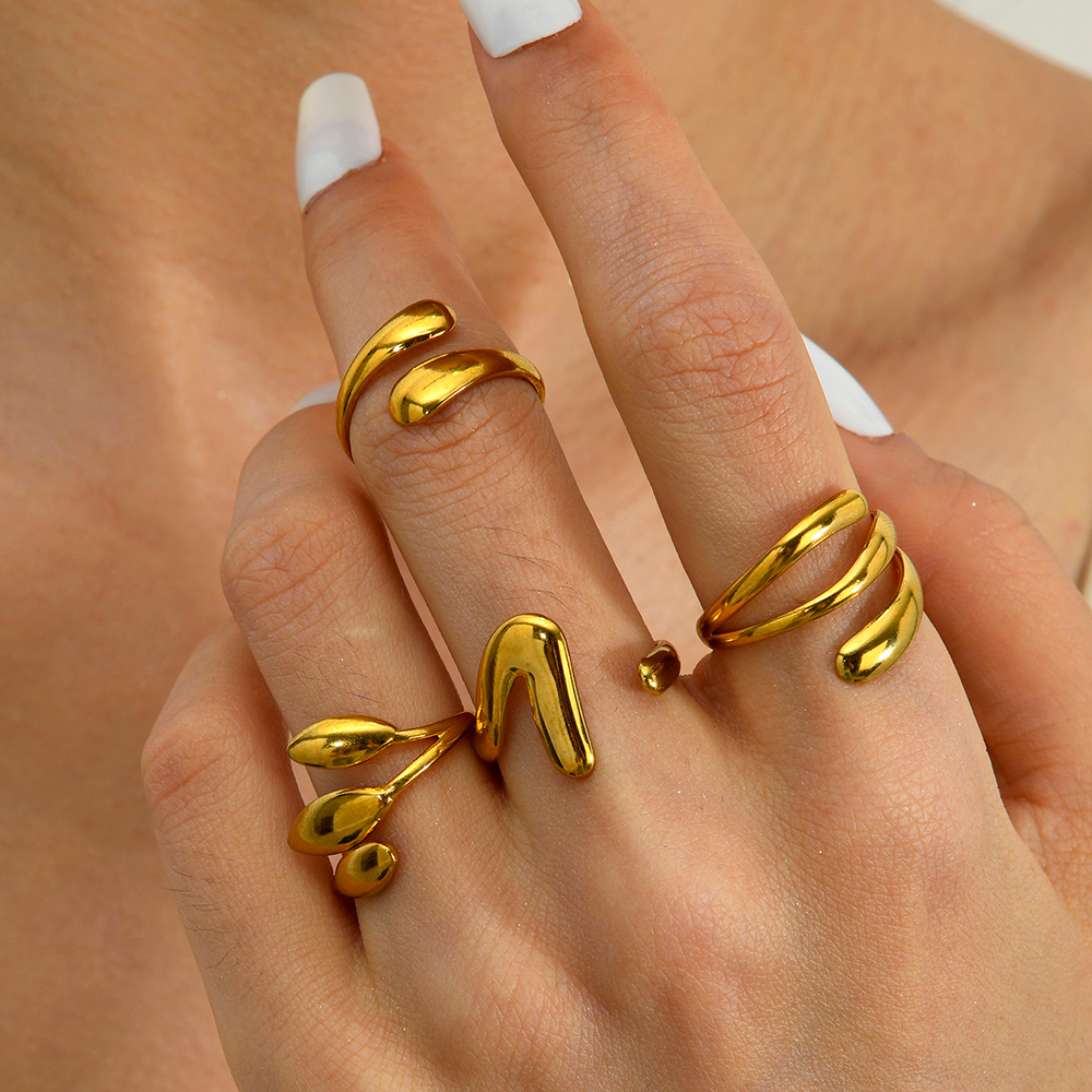 4pcs 18K Gold Plated Adjustable Stackable Ring Set