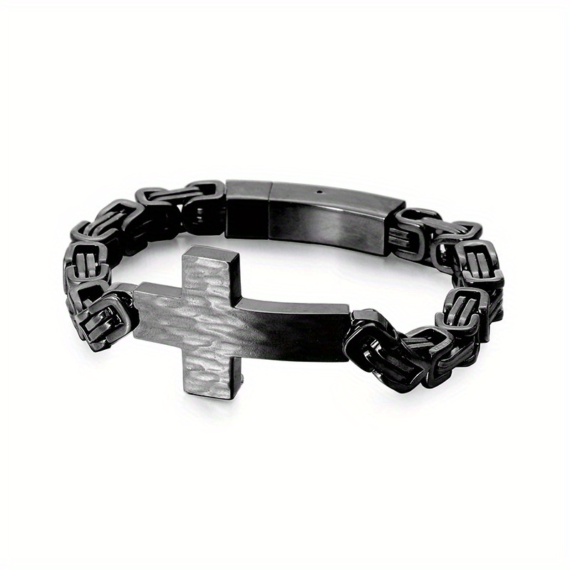 304 304 304 304 Stainless Steel Men's Cross Curved Plate Personalized Retro Bracelet Men's Imperial Paper Clip Chain Jewelry