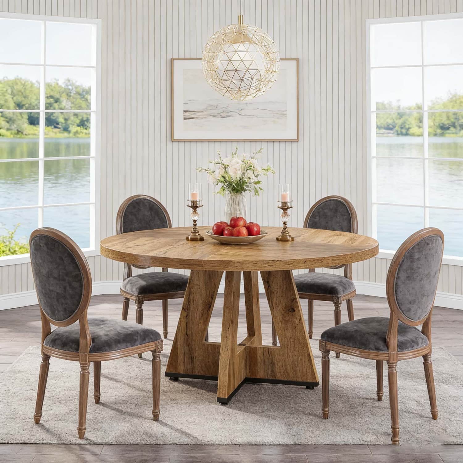 Round Dining Table, 120 Cm Farmhouse Round Dining Table, 4-person Kitchen Table, For Home Dining Room And Living Room (without Chairs)