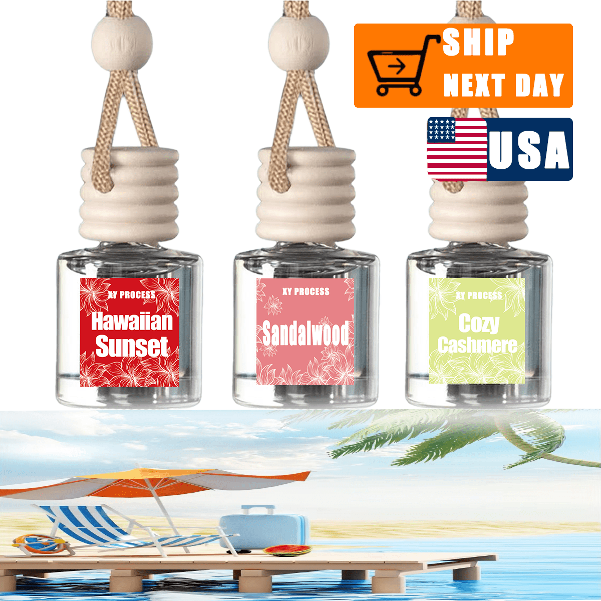 TEMU 3pcs Xy Car Air Freshener Set- Elegant Wooden Bead Design, Long Lasting Pistachio, Vanilla And Serenity Scent Essential Diffusers- Suitable Car And Home Use