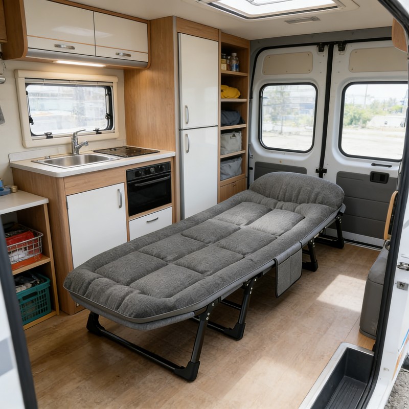 Office Nap Essential: Heavy-Duty Metal Frame No-Assembly Folding Bed with Thick Padding and Headrest, Easy to Fold and Store for an Enhanced Nap Experience