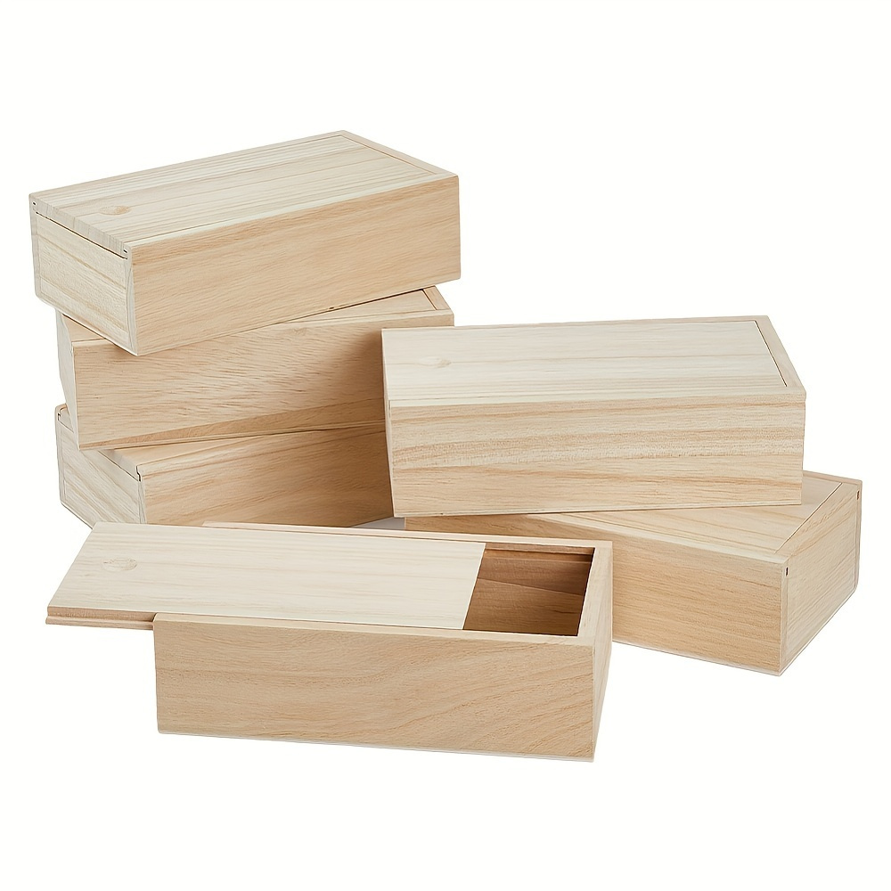 

6pcs Unfinished Rectangular Wooden Gift Boxes With Sliding Lids - Ideal For Christmas, Weddings, Parties | Wood Jewelry Storage Containers, Gift Boxes For Gifts