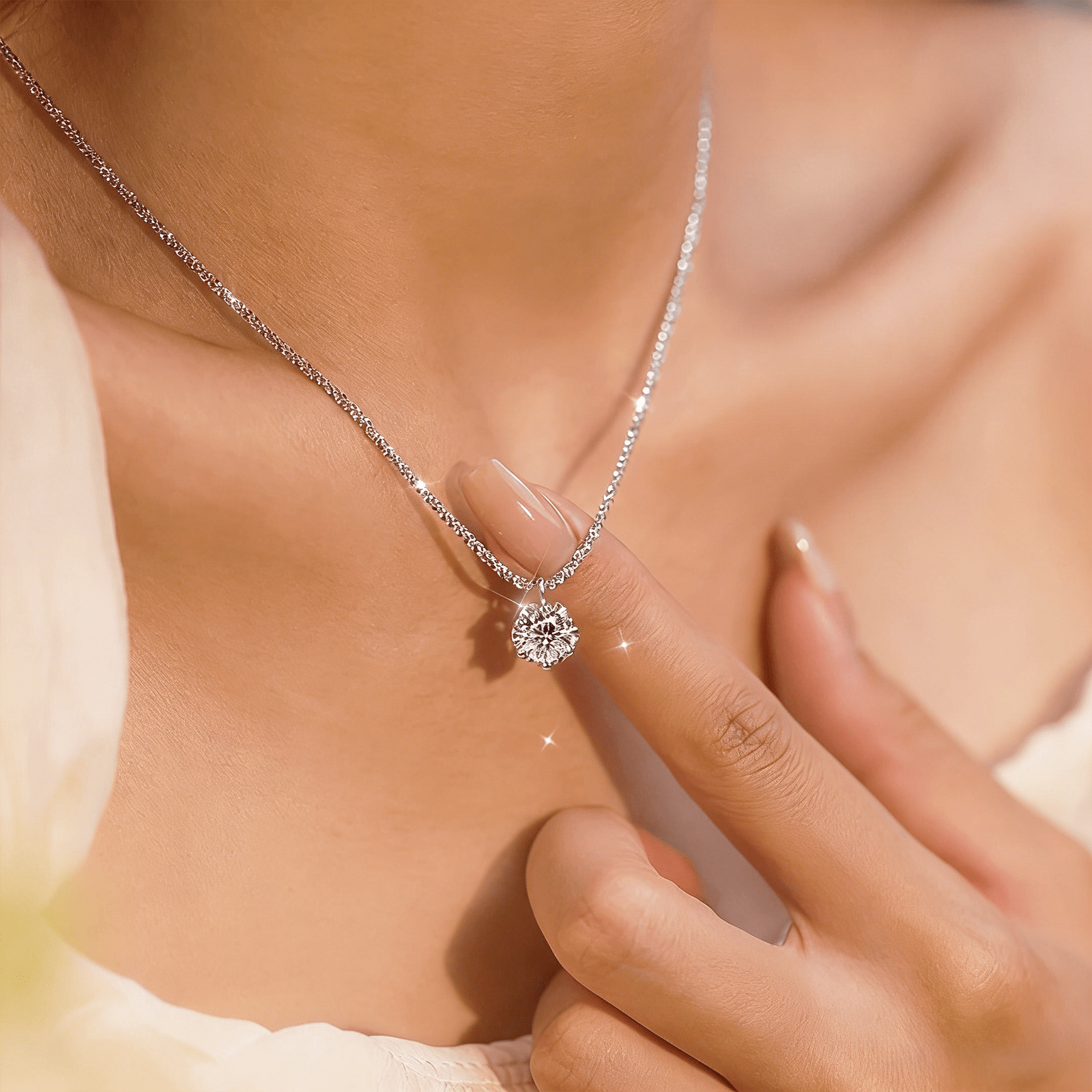 TEMU High Quality Fashion Shiny Bling Bling Steel Women's Necklace, Wedding Eternal Necklace, Inlaid With Synthetic Zirconia, Suitable For Daily,
