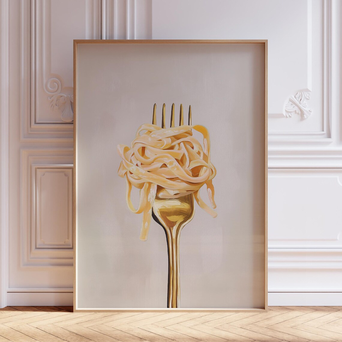 TEMU 2d Flat, Modern Minimalist Spaghetti Art Prints On Forks - Italian Themed Fork-painted Canvas Posters, Frameless Wall Decor Suitable For Living