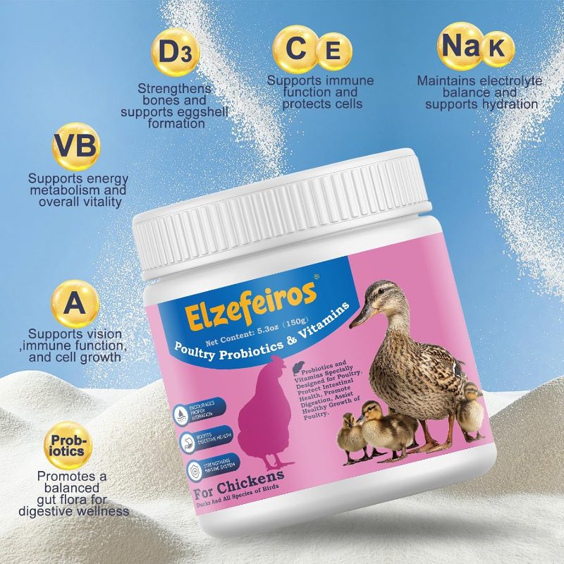 Chicken Probiotic Vitamin Supplement Immune Support Production, Digestive Aid and Hydration Support, Poultry Supplement Chickens and Ducks and All Ages of Birds(150g)