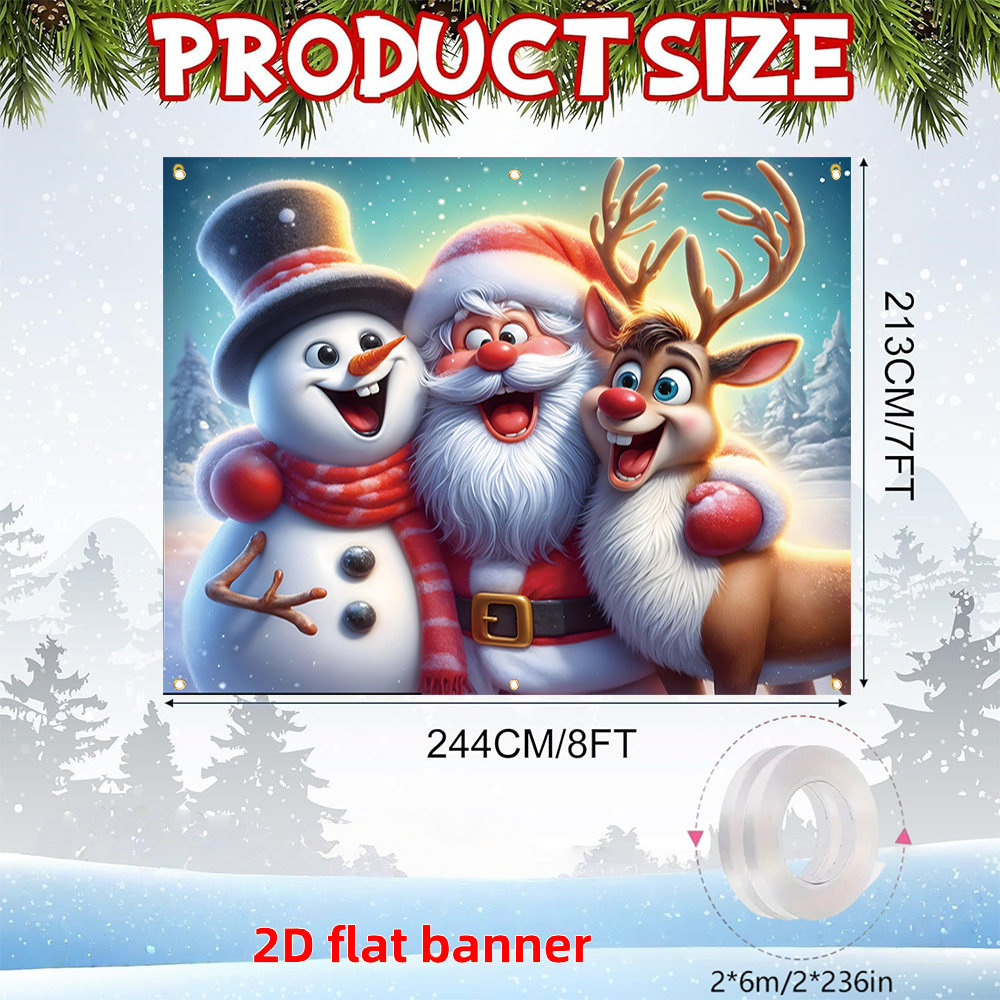 TEMU 2d Flat, 2d Flat - 2d Door Banner 2d Flat, 2d Flat - 2d Door Banner 2d Flat Banner, 1pc, Merry Christmas Garage Door Banner, Snowman And Santa