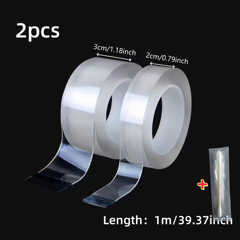 TEMU 2pcs Strong Double-sided Tape - Reusable, High-strength, No Residue, Suitable For Home, Office, And Car - Crafts And 1pc Cleaning Rod
