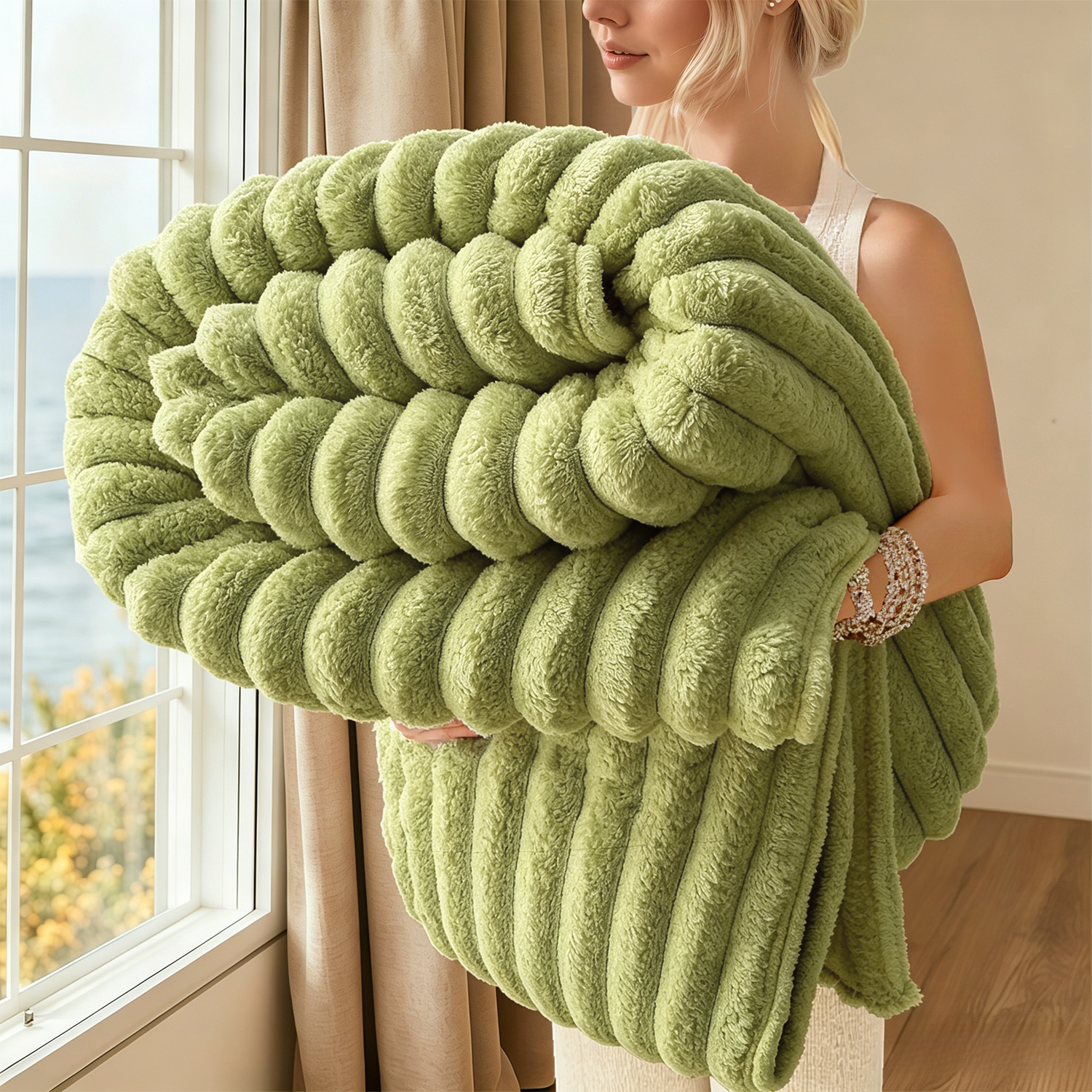 Soft Faux Rabbit Fur Children's Blanket, Stylish Striped Design