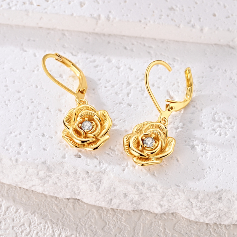 Women's 925 Silver Golden Rose Ear Studs, Elegant Everyday Wear
