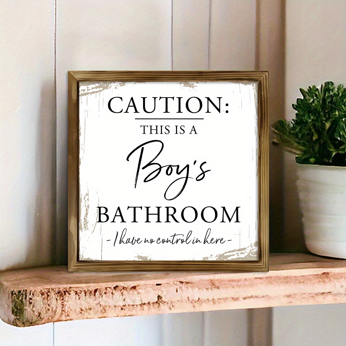 TEMU 1pc Art Mural Rustique en Bois pour Salle de Bain - "Attention Garçons dans de Bain", Décor Humoristique avec Accents de Perles, Parfait pour la