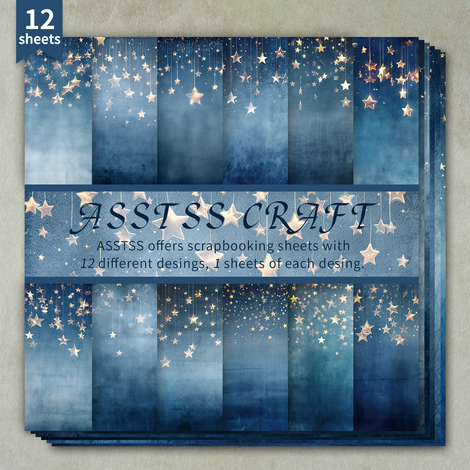TEMU 12-sheet Asstss Scrapbooking Paper Pad, Watercolor Backing Paper Supplies, Heavyweight Cardstock For Journaling, Collage Art, Greeting Cards, &